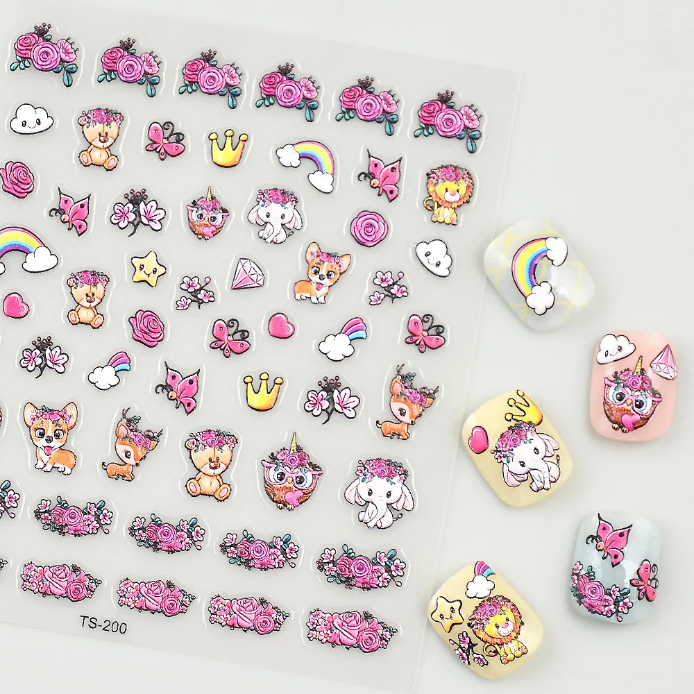 Disney Anime Weird Town Toy Story 5D Embossed Stickers Nail Art Accessories Cartoon Cat Pony Nail Stickers Nail Art Supplies