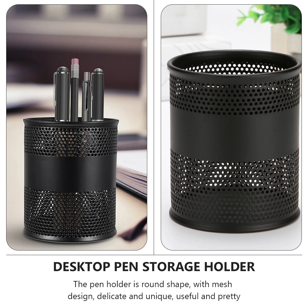 1Pcs Round Metal Pen Holder Premium Iron Mesh Construction Wear-Resistant Lightweight Portable Desk Organizer for Stationery