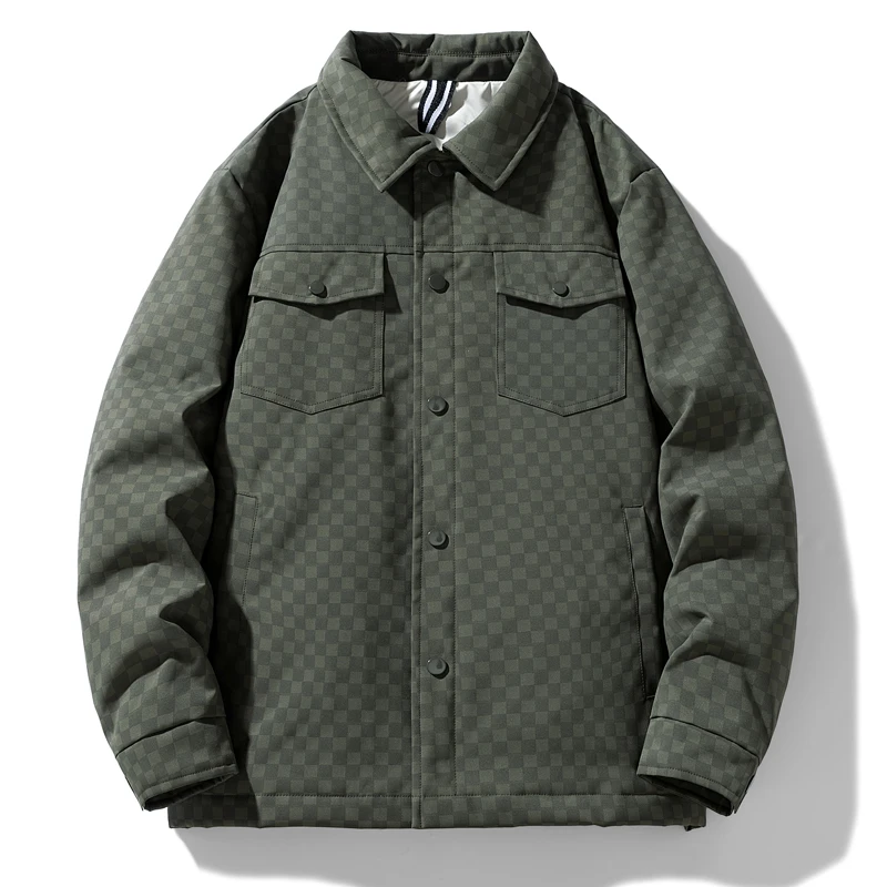 

Thiened Plaid down Jaet Men's 2024 New Autumn Winter Warmth High-ade Sense Faionable Workwear Stand Collar Youth