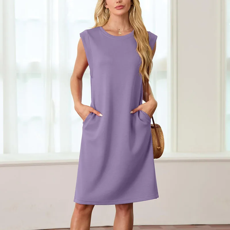 

2025 New Multi Color Round Neck Sleeveless Sun Skirt with Hidden Pocket for Casual Comfortable and Breathable Women's Mini Skirt