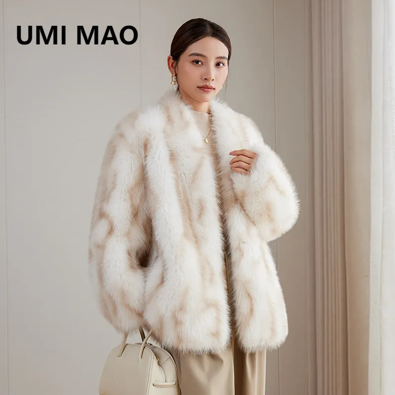 

UMI MAO, осенне-зимняя высококачественная экологически чистая меховая куртка, женская меховая куртка из искусственной норки, миниатюрная женская шуба высокого класса