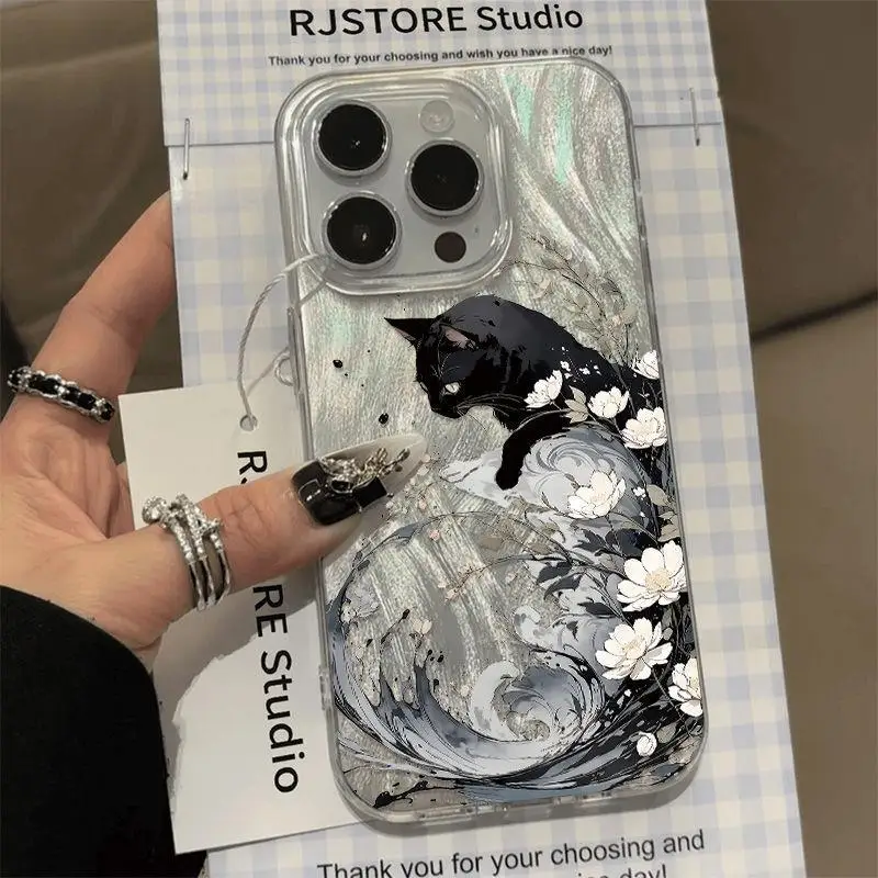 Mačica Za Slikanje Nafte Muster-Handyhülle für iPhone 17 16 15 14 13 12 Pro Max X XS XR Plus 16e Sturzsichere und Rutschfeste Hülle – Detail 2