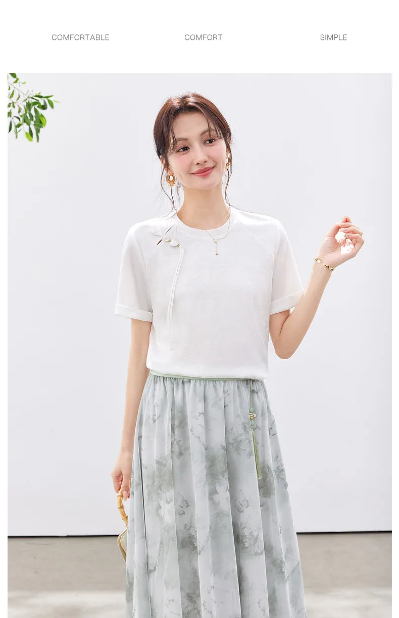 Women's Cotton Short Sleeve T-Shirt White Solid Color 2026 Summer