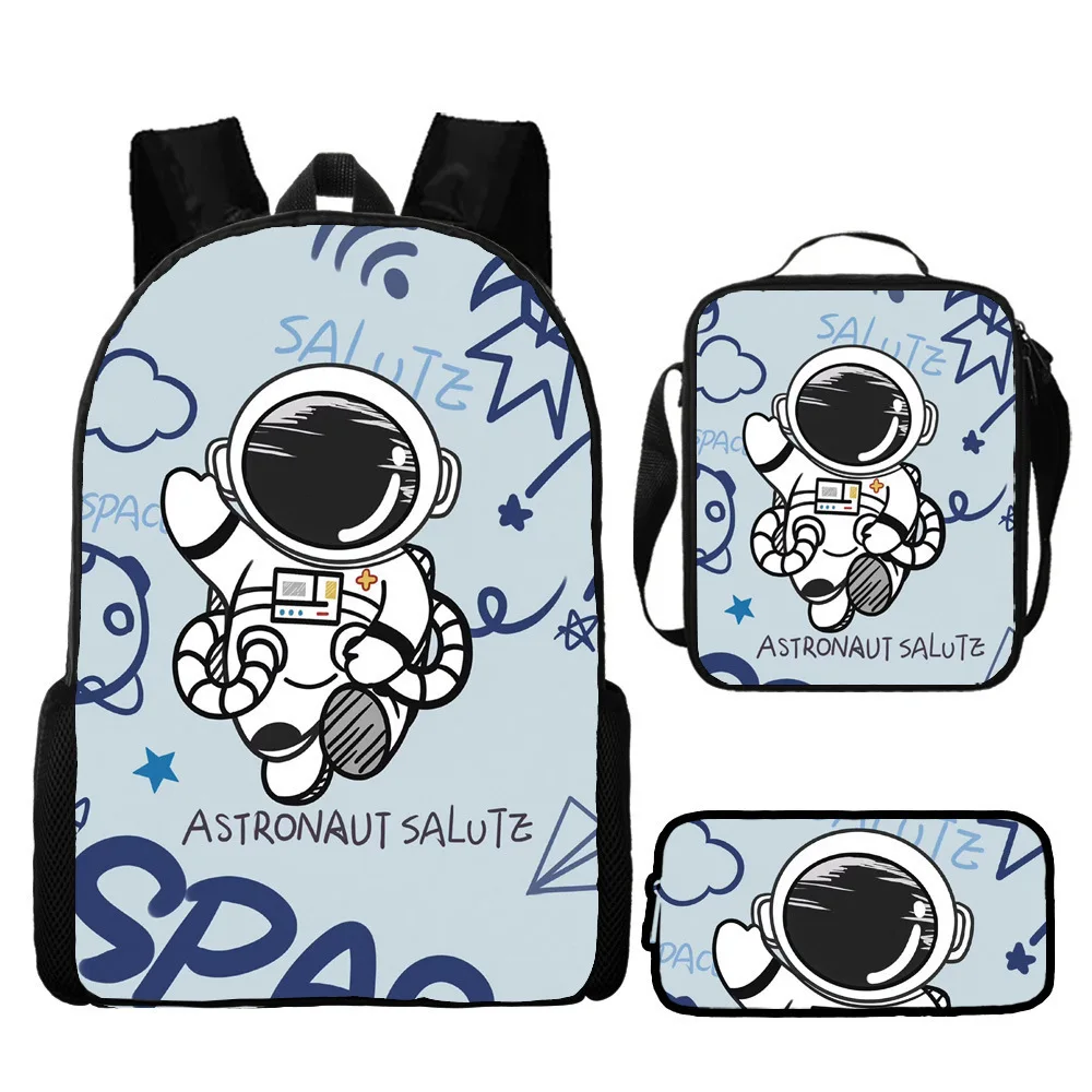 Trendy Popular Novelty Funny astronaut 3D Print 3pcs/Set Student School Bags Laptop Daypack Backpack Lunch bag Pencil Case