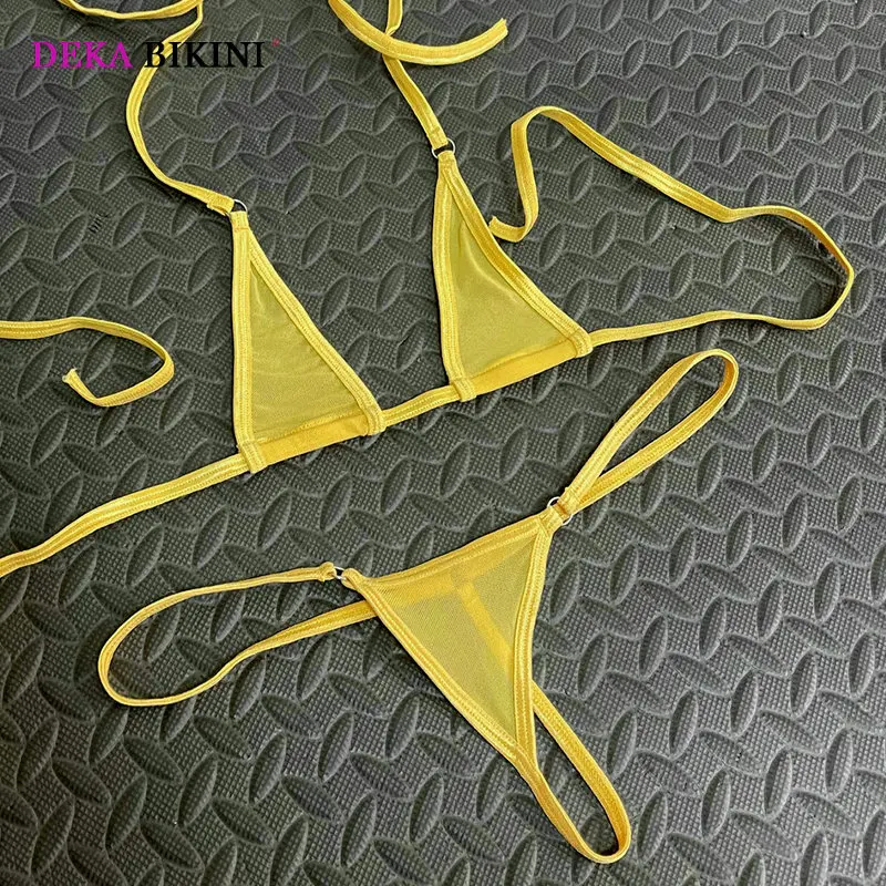 DEKA White Sheer Mesh Ladies Bikini Set Transparent Swimsuit Strap Sensual Sexy Lingerie Biquini Thin Slim Open Crotch Swimwear