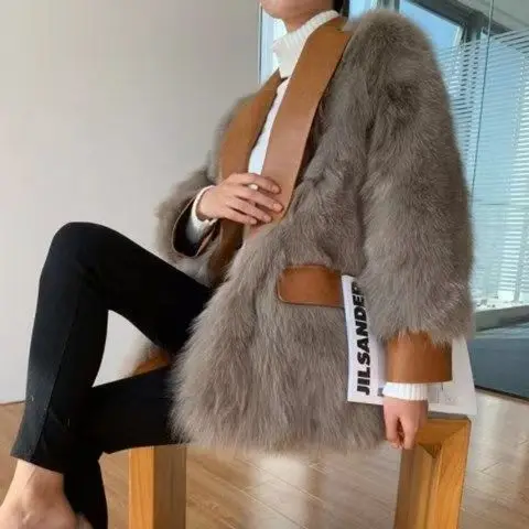 2025 New Parkas Women Autumn-winter Imitation Fur Jacket Loose Medium Length Overwear Imitation Fox Fur Coat Luxurious Outcoat