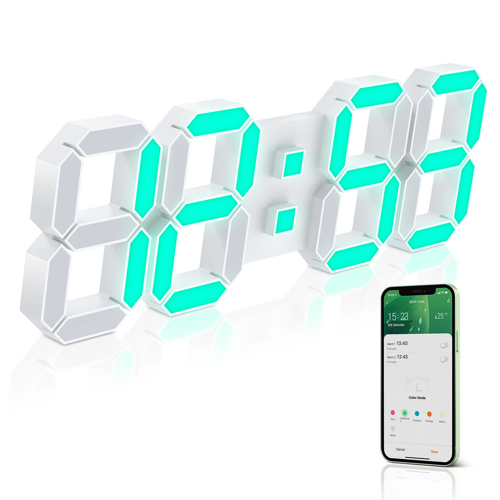 EDUP Wall Clock Tuya Smart Clock Time Date Display 6/8 Colors Alarm Clock with APP Control Wall Hanging Modern Design Home Decor