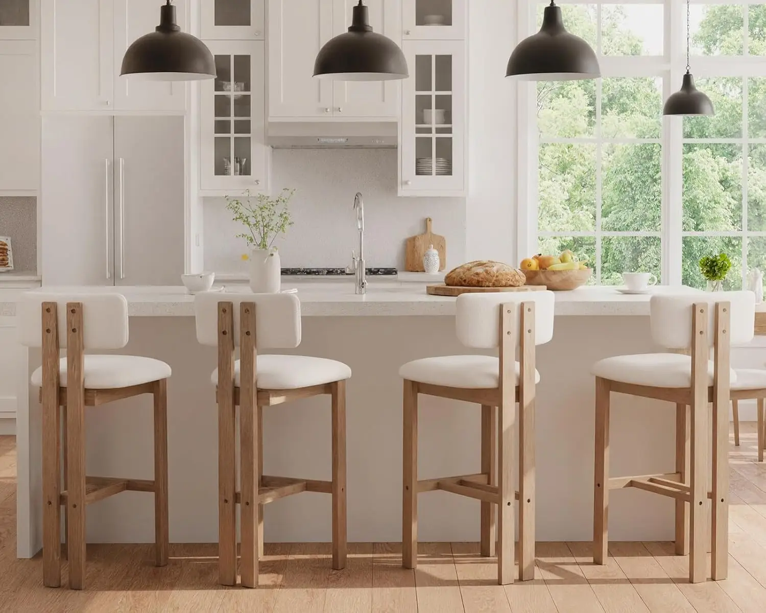 

26 Inch Farmhouse Counter Stools Set of 4 with Curved Back, Modern Sherpa Boucle Upholstered Counter Height Bar, Customized