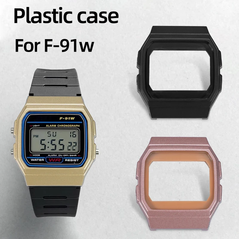 

Ремонт пластикового корпуса F91W для Casio 593, ретро-корпус малого размера, квадратный, F-91W, корпус из смолы, черно-золотой, сменный корпус, аксессуары