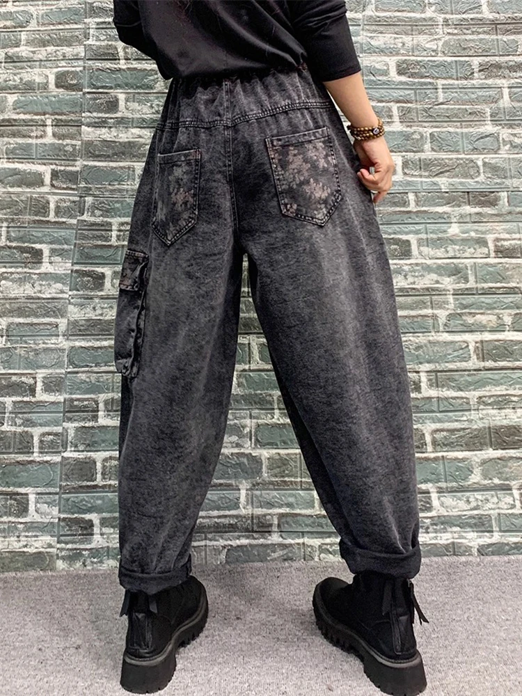 Amax LuluE 2025 الخريف السيدات الدنيم السراويل فضفاضة عادية الأزهار الجينز المرأة عادية الكلاسيكية التطريز خمر الشرير الحريم بنطلون #2