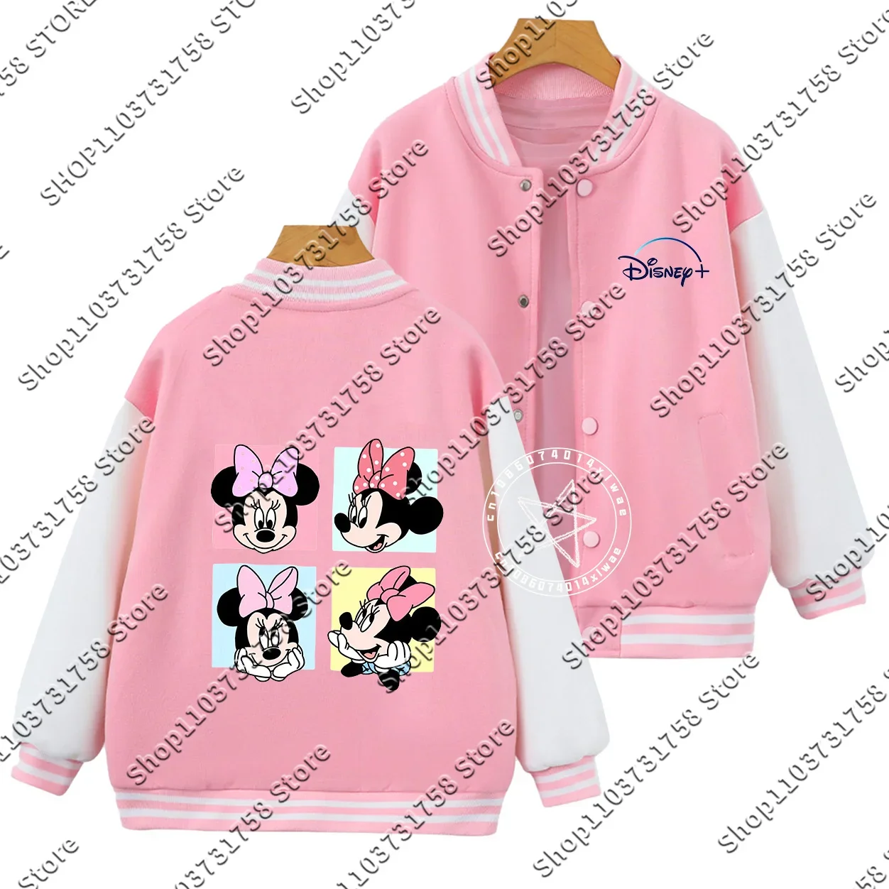 2025 Disney niños Otoño/Invierno juguetón Mickey Minnie estampado niños y niñas abrigo cálido grueso adolescente dulce uniforme de béisbol top