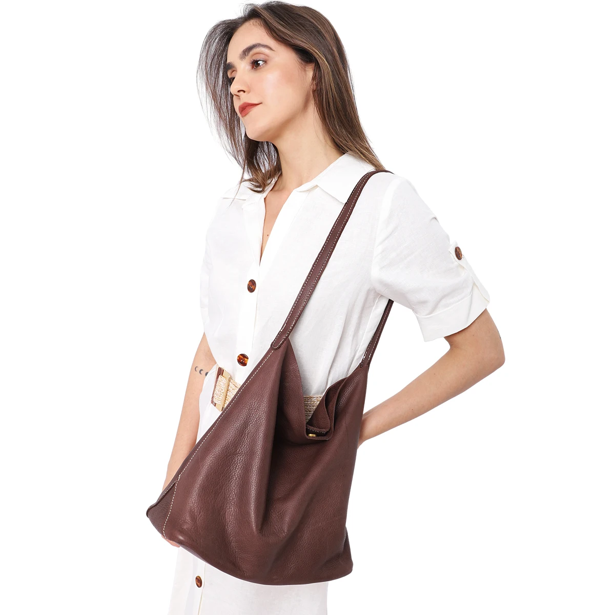 SC Vintage Genuine Leather Hobo Women Casual Soft Cowhide Shoulder Bags Slouchy Large Capacity Daily Handbags with Liner Purse