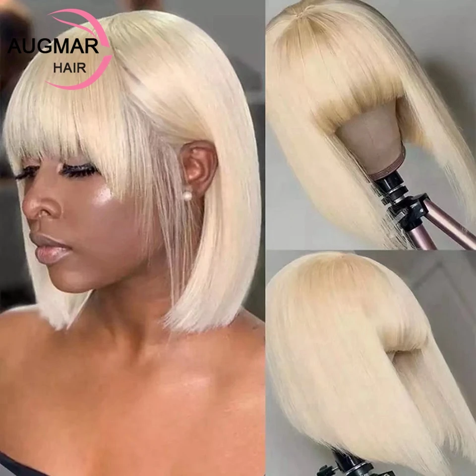 Kurze Bob 613 Spitze Vorne Perücke Mit Pony Brasilianische 13x4 Spitze Frontal Menschliches Haar Perücken Für Frauen Glueless blonde HD 4x4 Verschluss Perücke