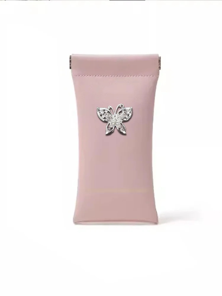 

Eyewear Bag Leather Eyewear Caese for Sunglasses Glasses - Enhanced Pearl and Bow Decor