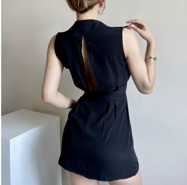 فستان نسائي جديد أوروبا وأمريكا مثير بدون ظهر وصدر واحد بدون أكمام وطية صدر السترة #2