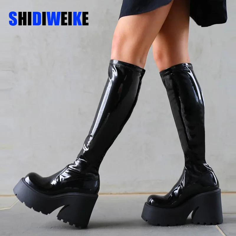 

Platform High Heeled Women Knee-high Boots Gothic Style Street Brand New Winter Great Quality Cool Women Shoes Boots AD2612