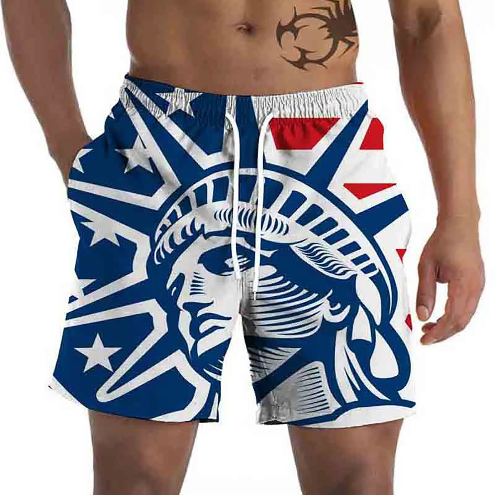 Casual Shorts Men's Graphic Beach Short Pant Casual Shorts 3d Fourth Of July Flag Pattern Independence Day Shorts Streetwear