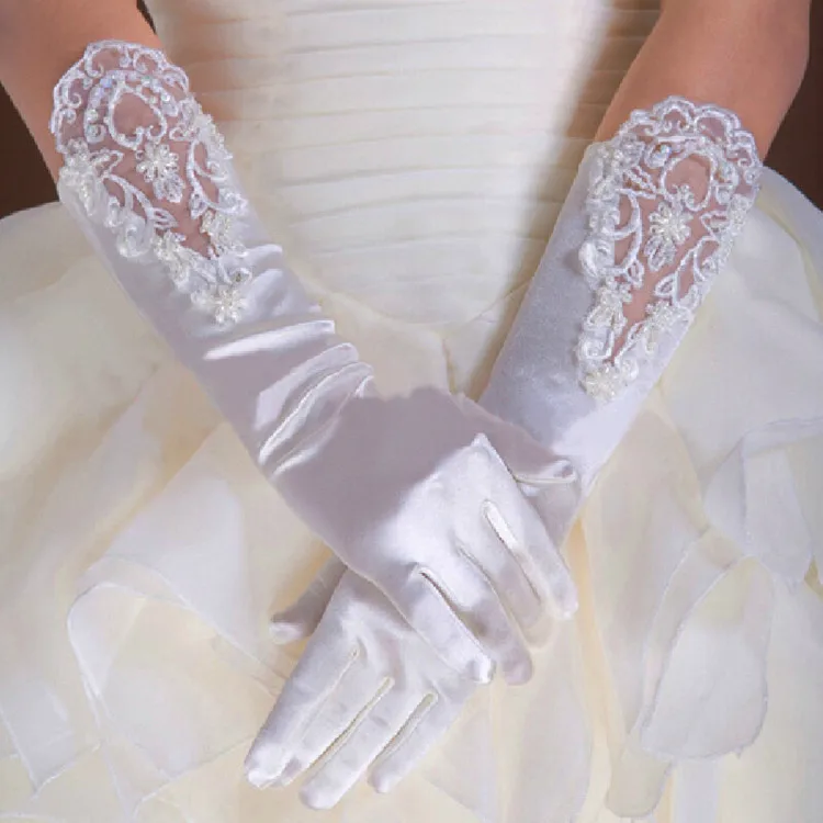 Wedding Bridal Elastic Elbow Lace Satin Gloves Ladies Elegant Party Dress Gloves