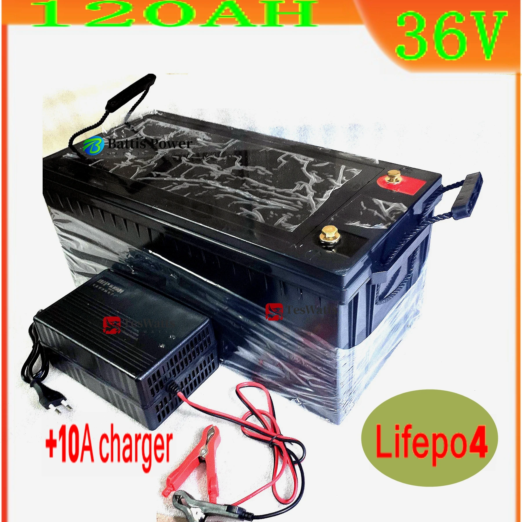 

waterproof 36V 120AH lifepo4 chargeable lithium battery for 3600w tricycle UPS vehicle E-moped bike scooter boat 10A Charger