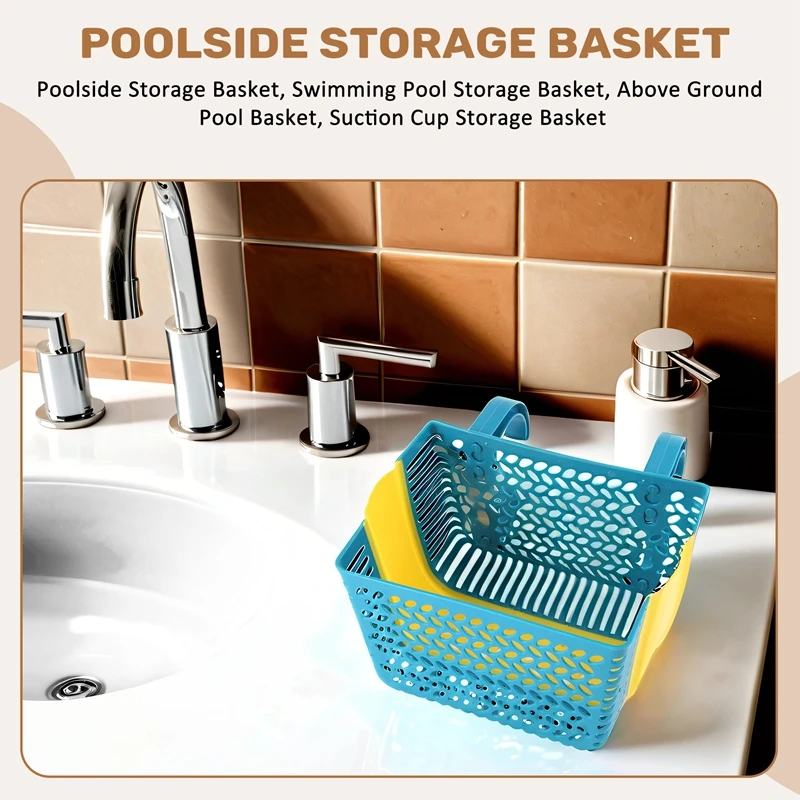 Poolside Storage Basket, Swimming Pool Storage Basket, Above Ground Pool Basket, Suction Cup Storage Basket