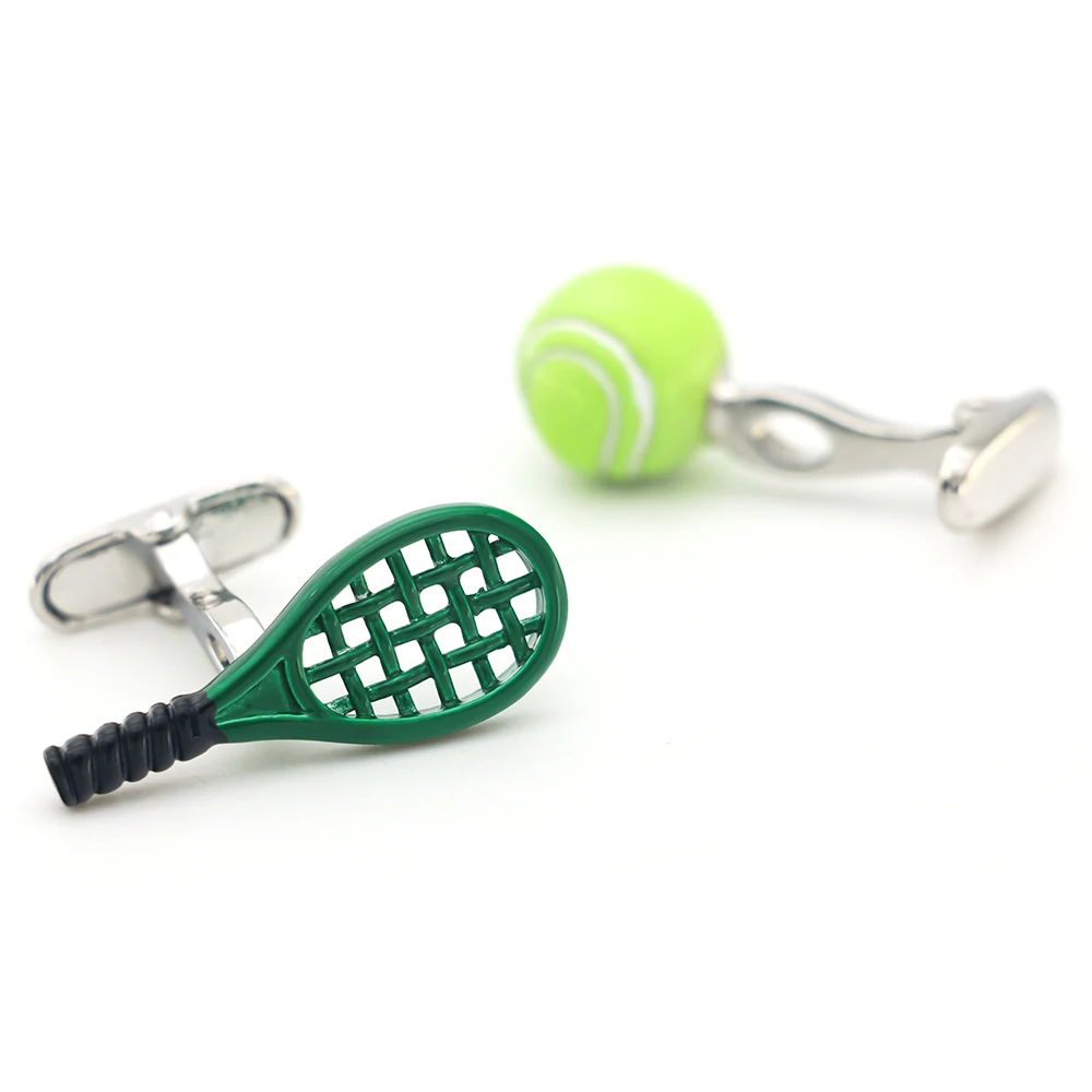 iGame Tennis Cuff Links Quality Brass Material Green Color Tennis Racket Design Cufflinks Wholesale & Retail