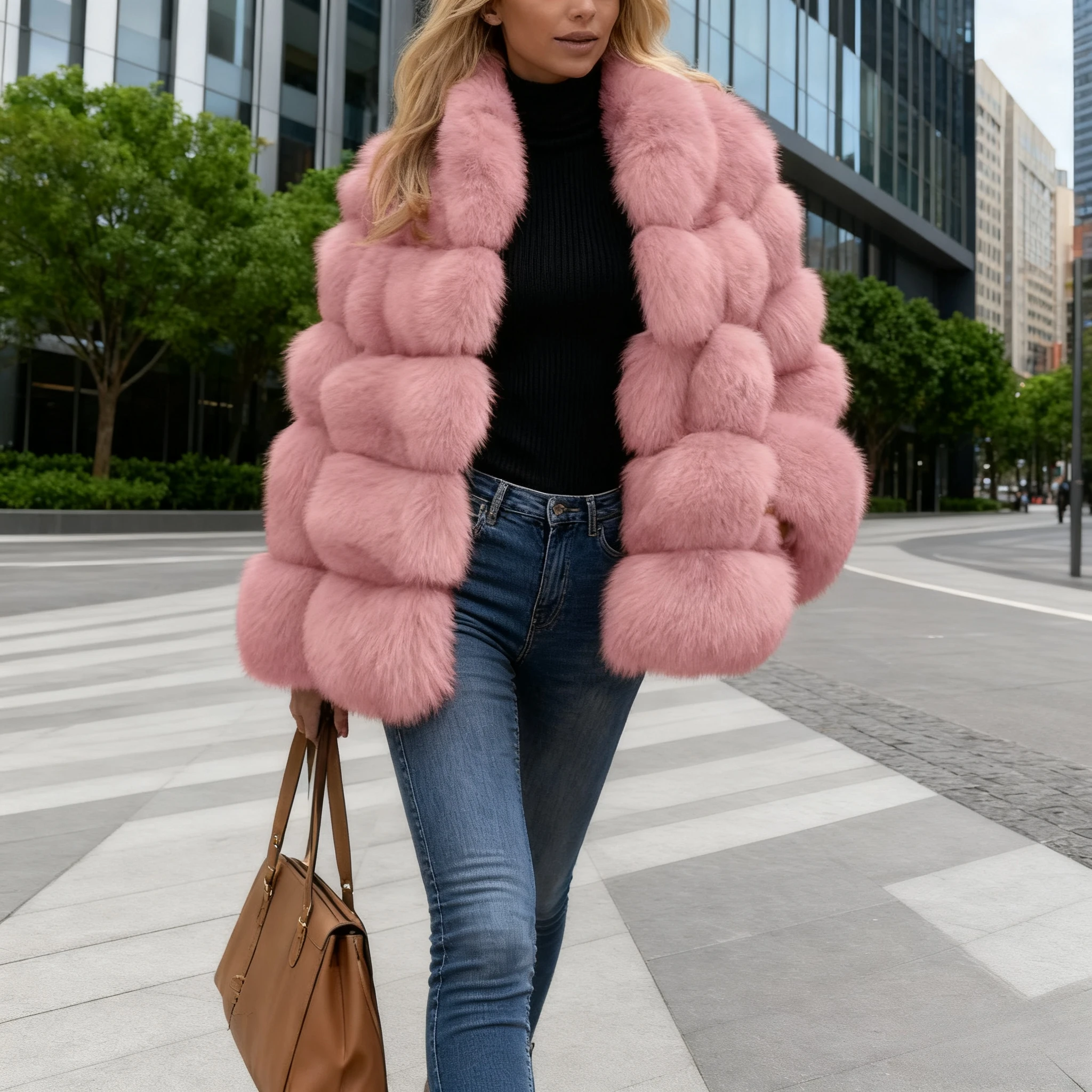 Casacos de pele de raposa falsa roxa maxi casacos femininos gola virada para baixo grosso quente elegante outono inverno ponto aberto jaquetas de pele streetwear