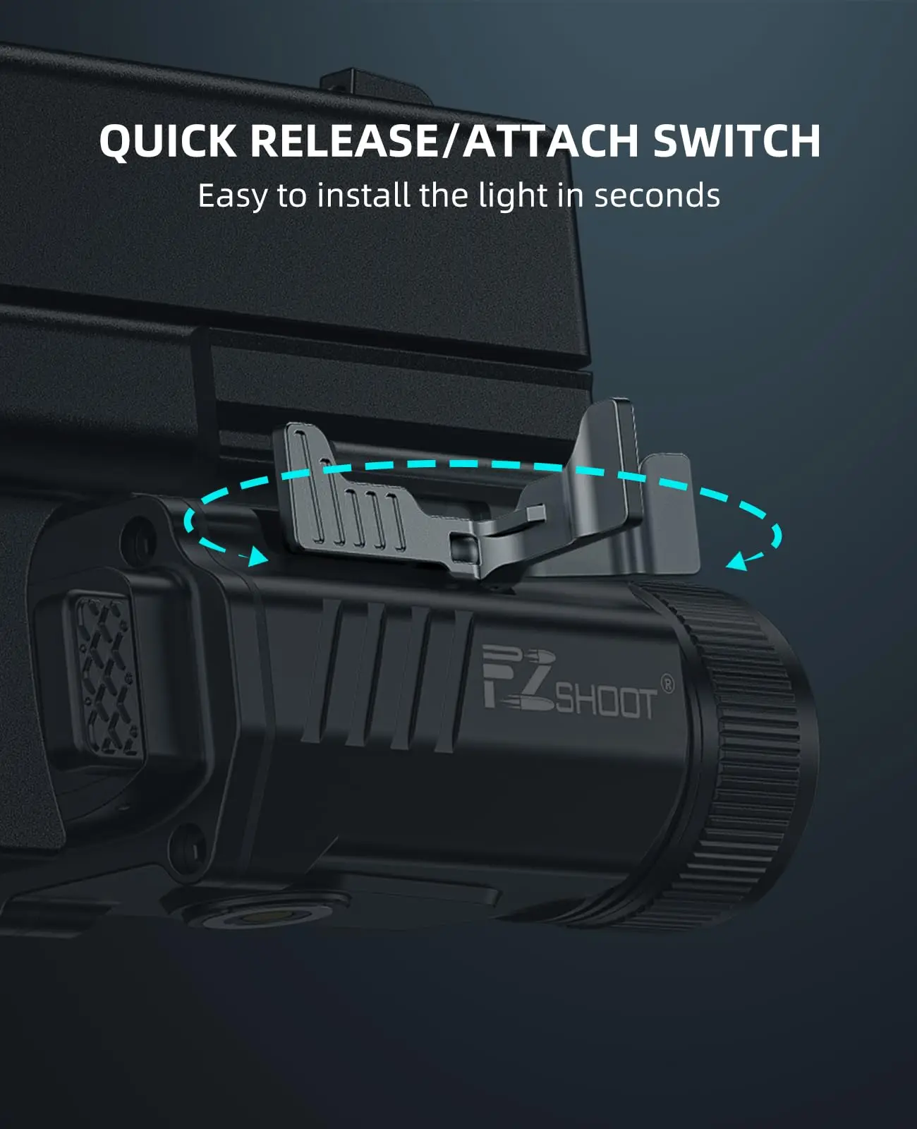 EZshoot 2000 Lumen Tactical Flashlight Compact LED Light Rechargeable for Pistol Picatinny or GL Rail with Adjustable Slide Rail