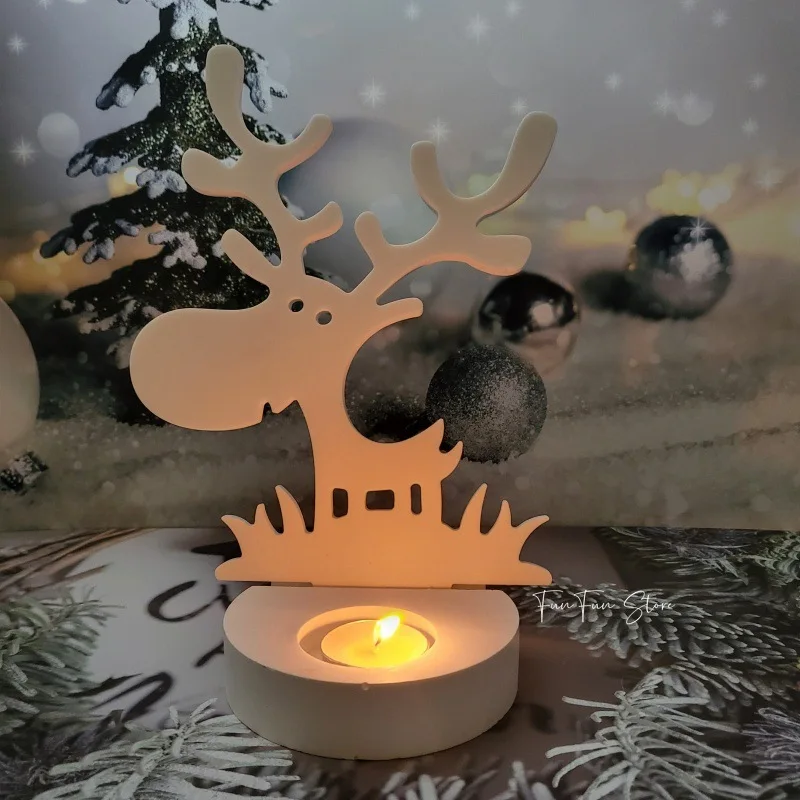 Big Head Elk Candle Holder Plug-in Decor DIY Silicone Mold Handmade Candlestick Incense Stone Cement Plaster Mold Christmas Gift