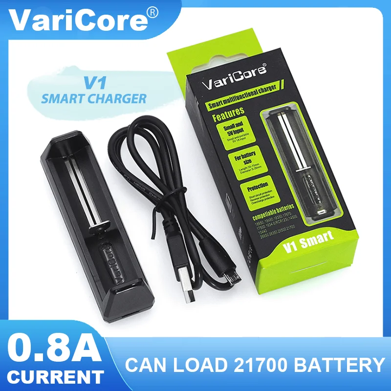 VariCore V1 Smart battery Charger Portable Small for 26650 18650 26650 18500 16340 14500 18350 3.7V lithium batteries