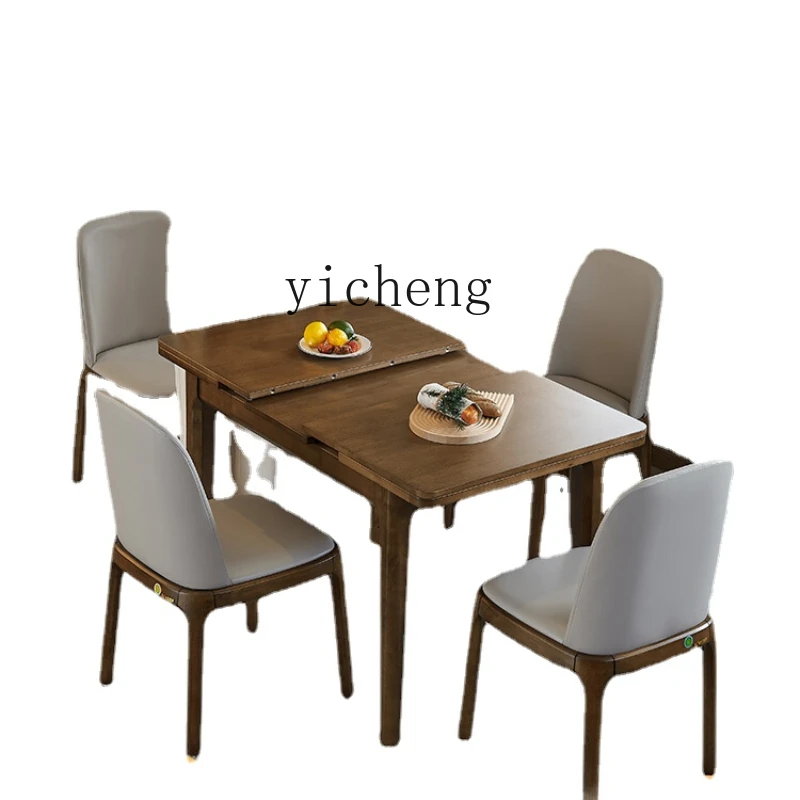 

Zc Retractable Dining Table Solid Wood Rectangular Small Apartment Folding Dining Table Liftable Meal Table