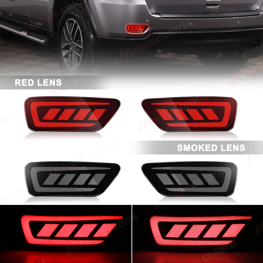 2pc LED Brake Reflector Lights For Jeep Grand Cherokee 2011-2022, Patriot, Compass Rear Bumper Light Flowing Turn Signal Lamp