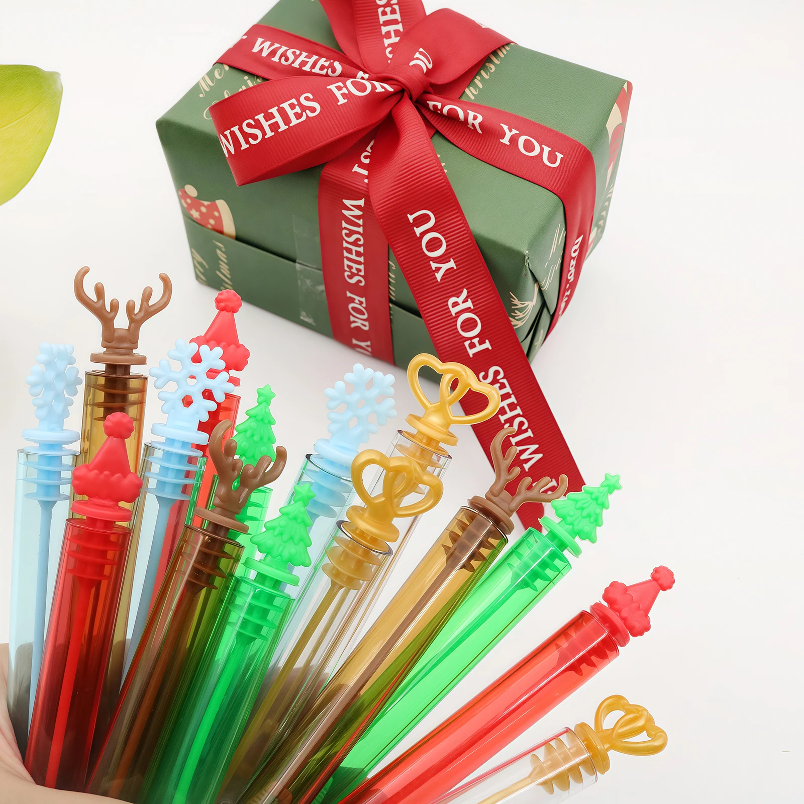 20/40피스 5가지 색상 미니 버블 스틱, 크리스마스 요소 디자인 순록/크리스마스 트리/눈송이, 크리스마스 축하 장난감