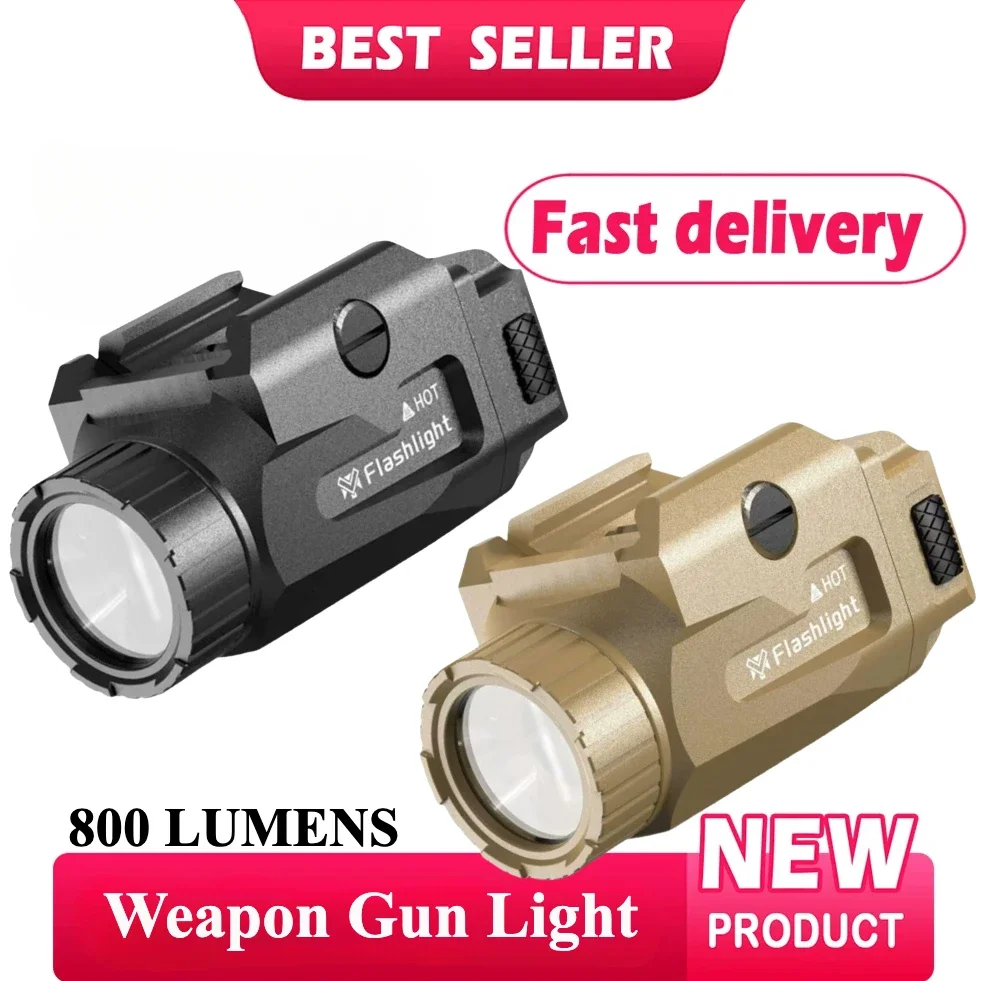 800 Lumen Tactical LED Flashlight Gun Light USB Rechargeable Handgun Light Fit 20mm Rail Airsoft for Outdoor Hunting