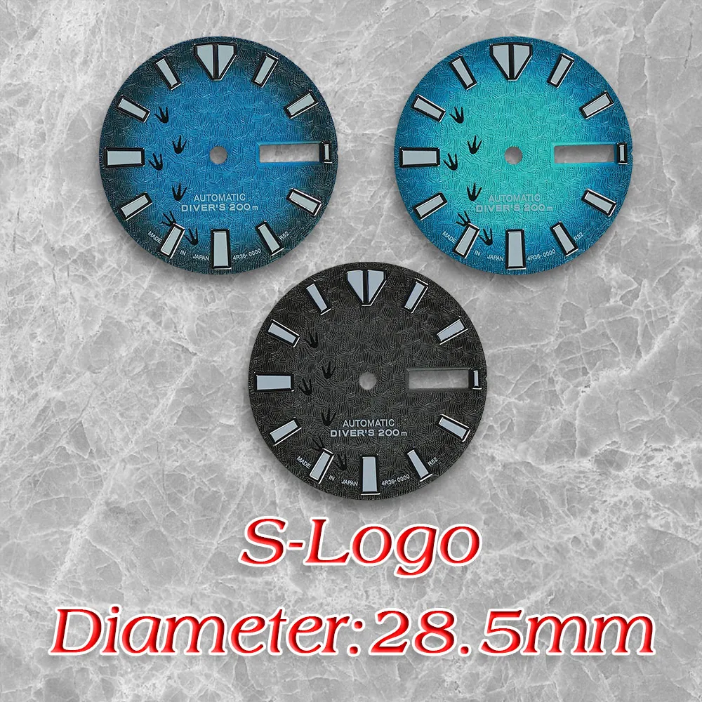 

28.5mm S Logo High Quality 3D Footprints Dial NH35 Dial SKX007/SUB Dial For NH36 Movement C3 Green Luminous Watch Accessories
