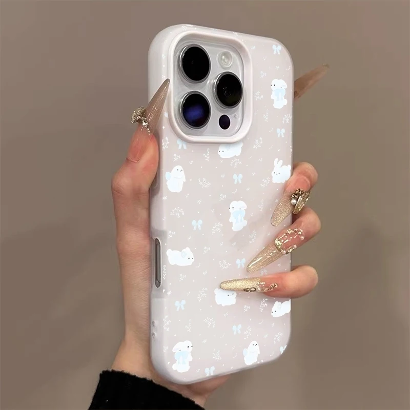 

Blue Bow Bunny Pattern Phone Case For iPhone 17 16 Pro Max 11 13 12 14 15 8 7 Plus XS XR X 16E 17E 17 Air Shockproof Back Cover