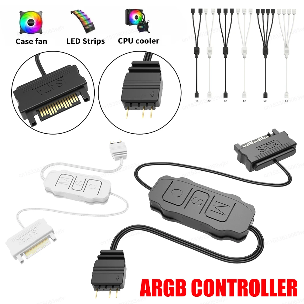 5V 3PIN ARGB Controller ARGB 5V 3PIN To SATA Interface Extension Cable RGB Sync Controller Cable for PC Fan Light Strip