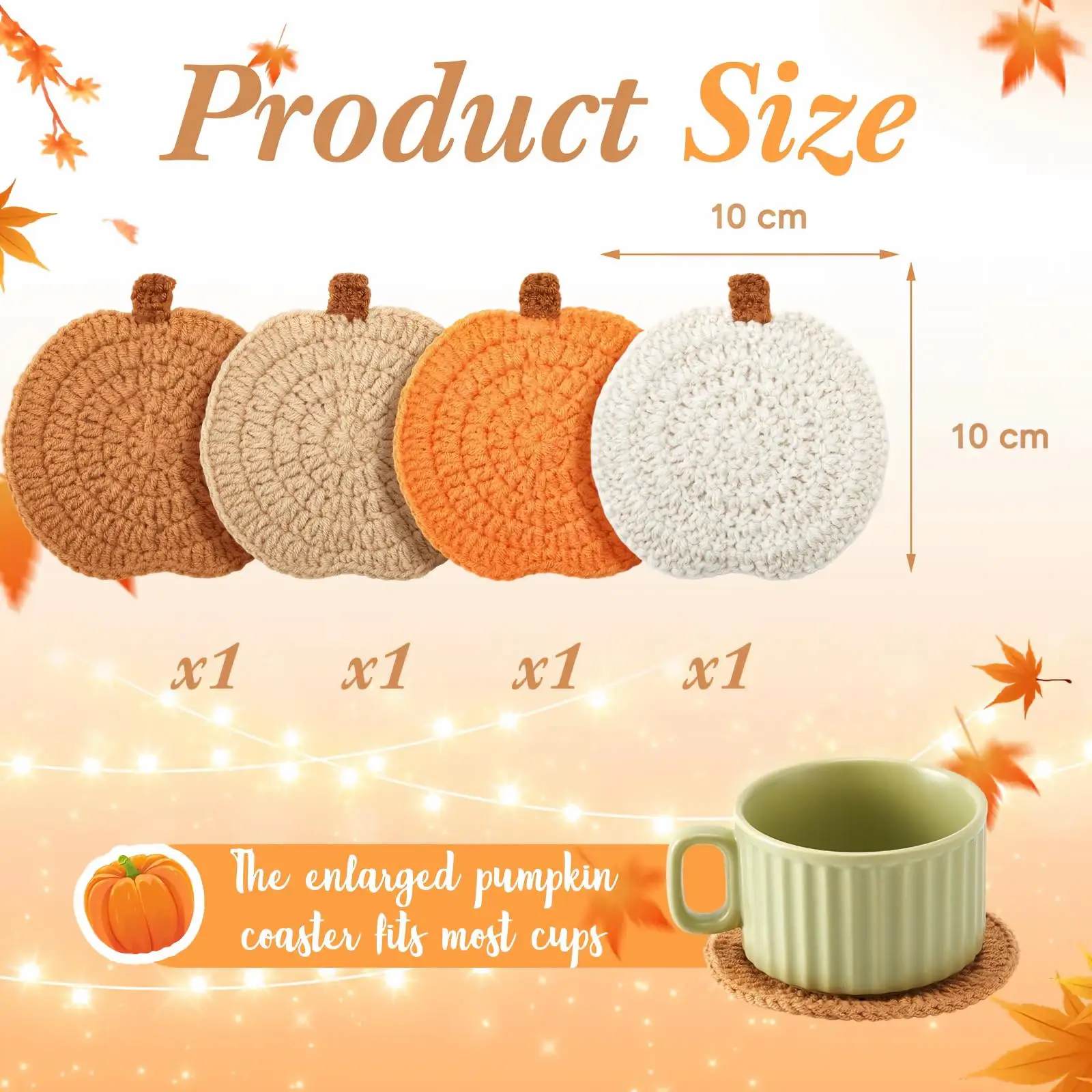 2027 Fall Crochet Coasters, Pumpkin Autumn Crocheted Pumpkin Coasters, Woven Drink Cup Mats for Halloween Thanksgiving Gifts Dec