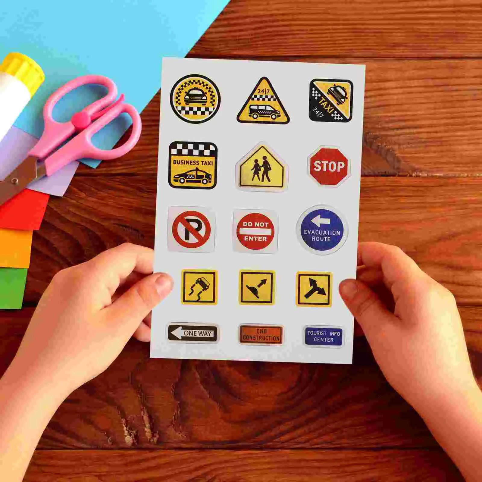 

10 Sheets Applique Traffic Sign Stickers Child Toy Road Signs Paper Educational Plaything