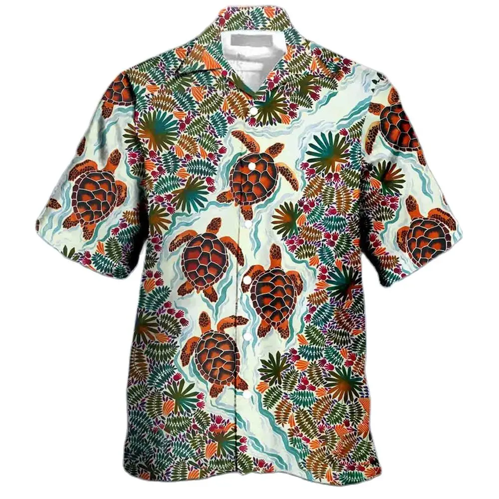 Camisa havaiana com estampa animal subaquática masculina, camisa Aloha Beach, roupa casual vintage extragrande