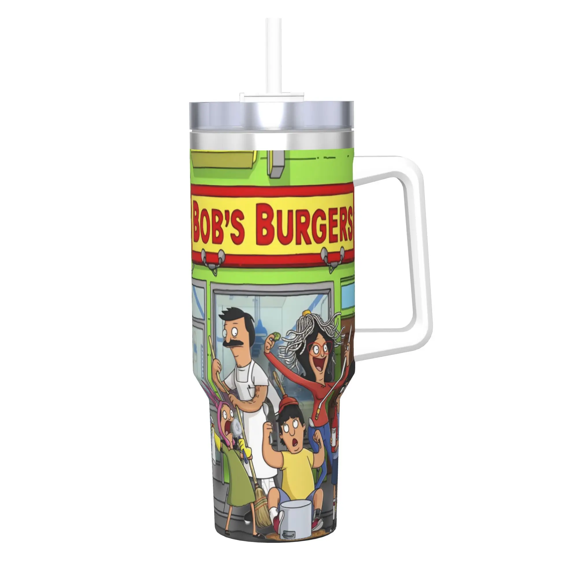 

B-Bob Burgers Thanksgiving Tumbler With Straw Stainless Steel Mug Double Wall Vacuum Insulated for Cold Or Hot 40oz