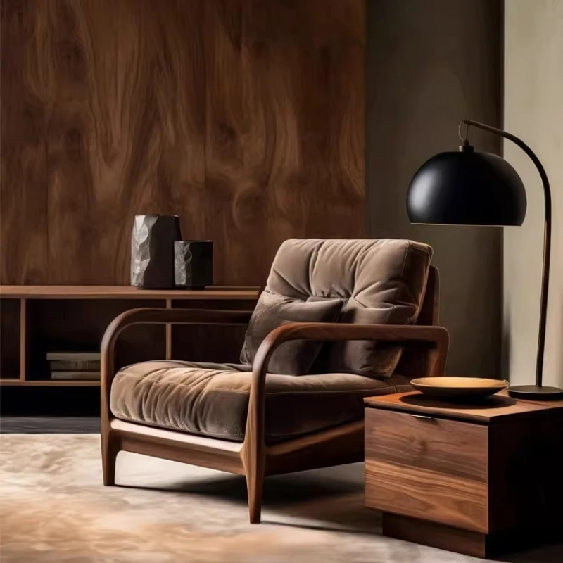 

Medieval wabi-sabi style solid wood sofa single sofa chair living room single chair designer furniture