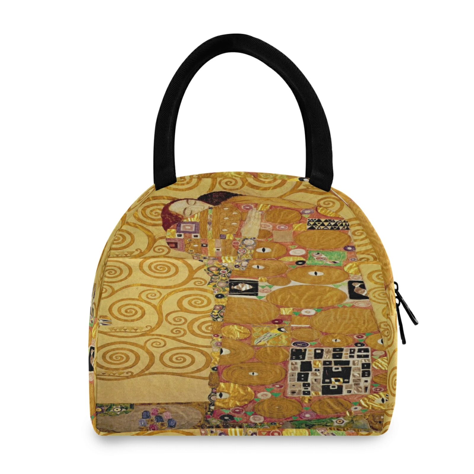 Gold Color Gustav Klimt Oil Painting Lunch Bag Polyester Waterproof Thermal Food Tote Meal Picnic Bag Box For Men Women Kids