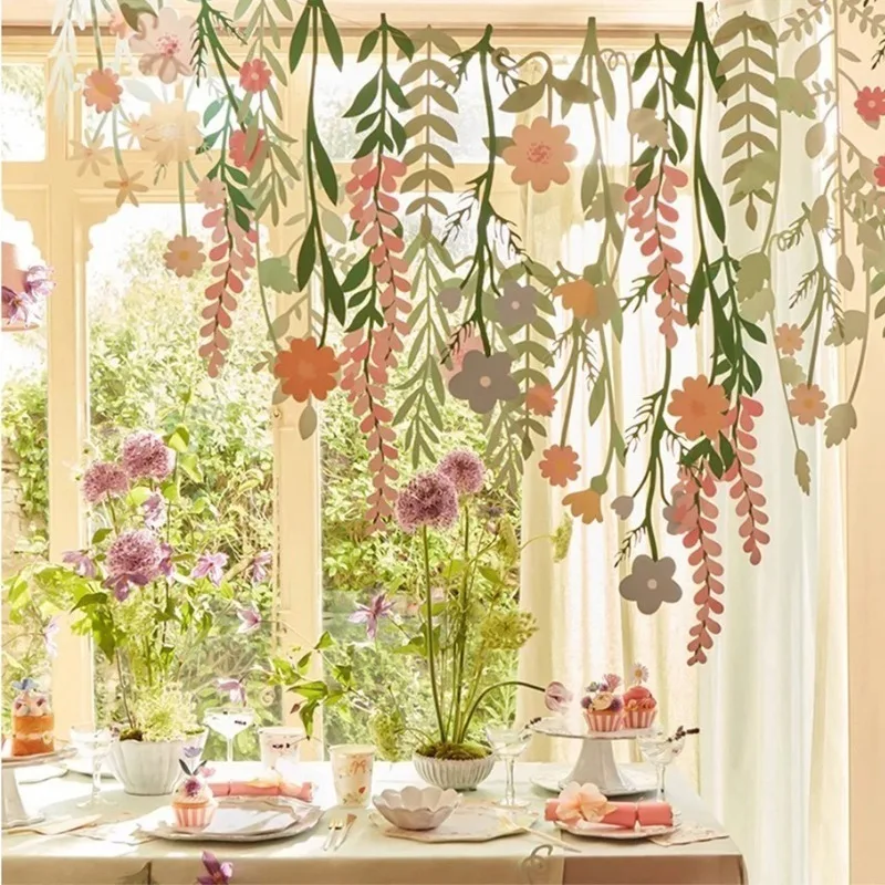 1/3/5 Stück 2026 Neue Blumen-Hängebanner Doppelseitiges Papier Frühlings-Fensterdekoration mit Blumen und Zweigen für Hochzeit Geburtstag Party Deko