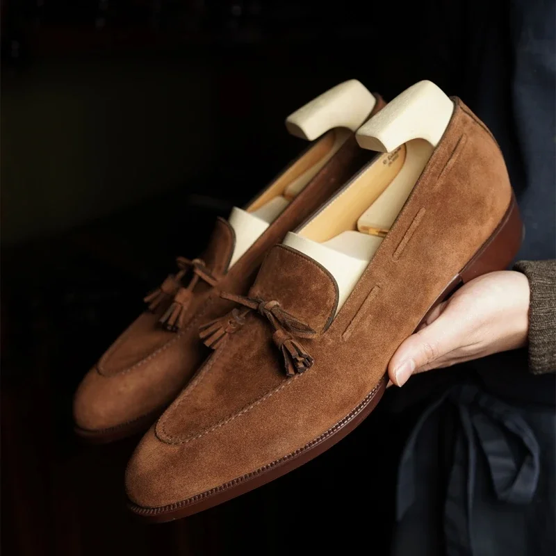 New Loafers for Men Flock Slip-On Breathable Casual Tassels Size 38-47 Handmade Men Dress Shoes  Zapatos De Hombre