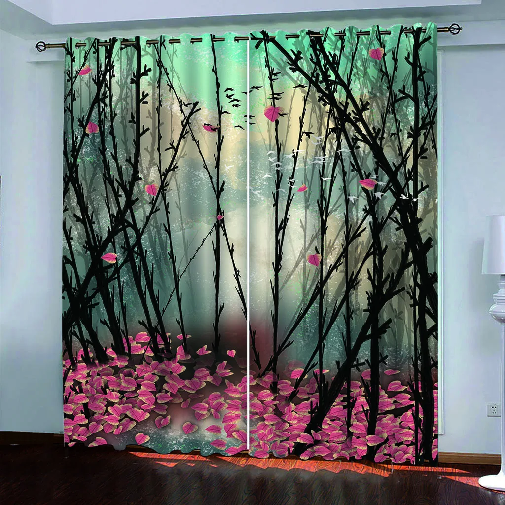 simple forest tree 3d curtains Customized 3d curtains new window balcony thickened windshield blackout curtains