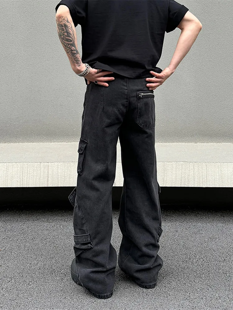 2024 Cyber Y2K Streetwear Black Multi Pockets Baggy Jeans Cargo Pants For Men Designer Clothes Straight Trousers Pantalon Homme