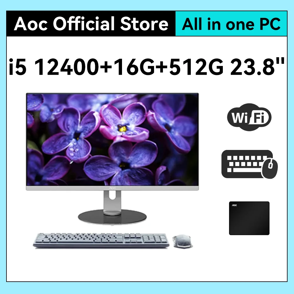 AOC All-in-one Computer 23.8-inch I5 12400+16G+512G Six Core Desktop Gaming Adjustment AIO Home Office Game Computer Adjustable