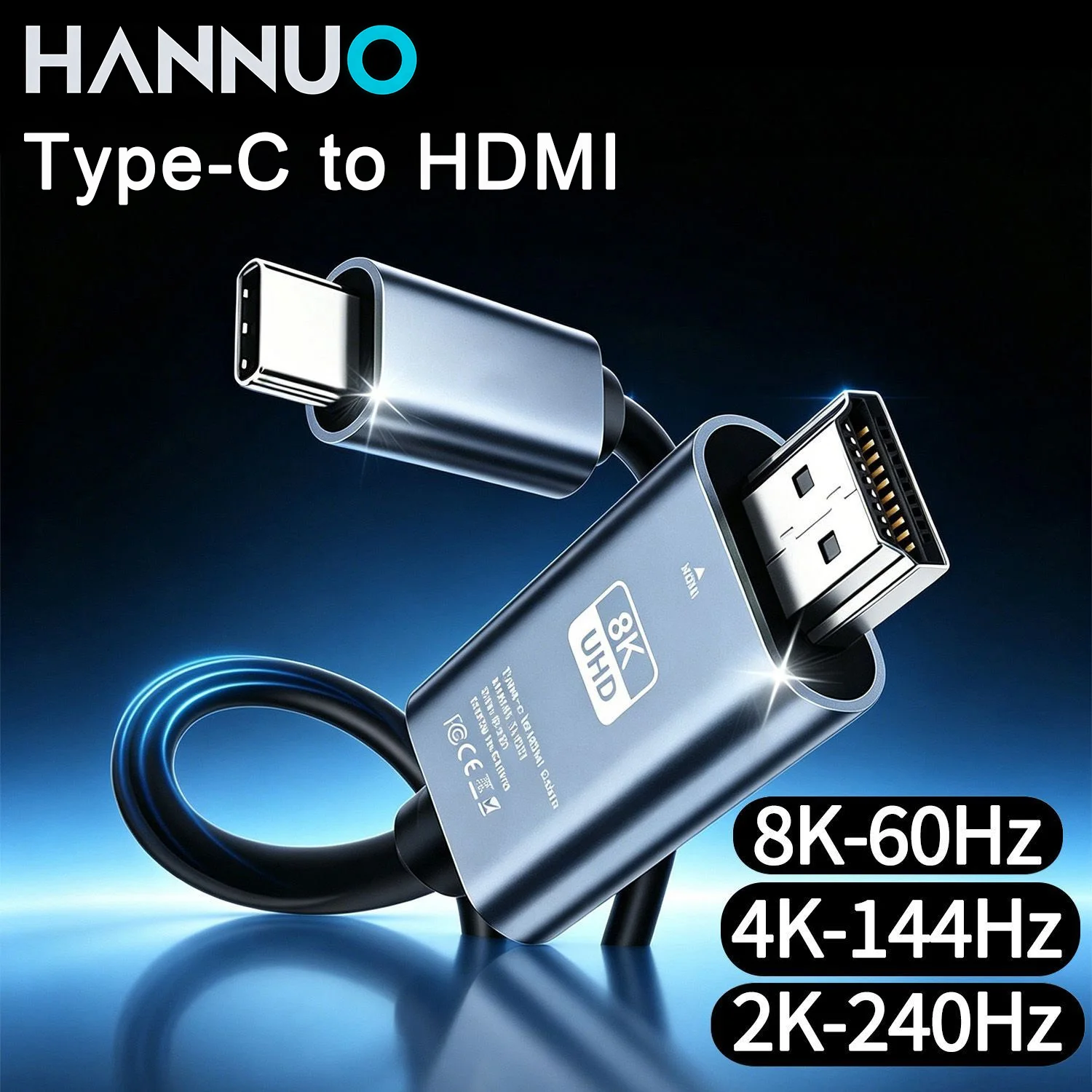 

HANNUO USB C to HDMI Cable Type C to HDMI 8K 4K 60Hz/144Hz Adapter to HDTV 2.0 Converter Cable for iphone 15 16 MacBook PC TV