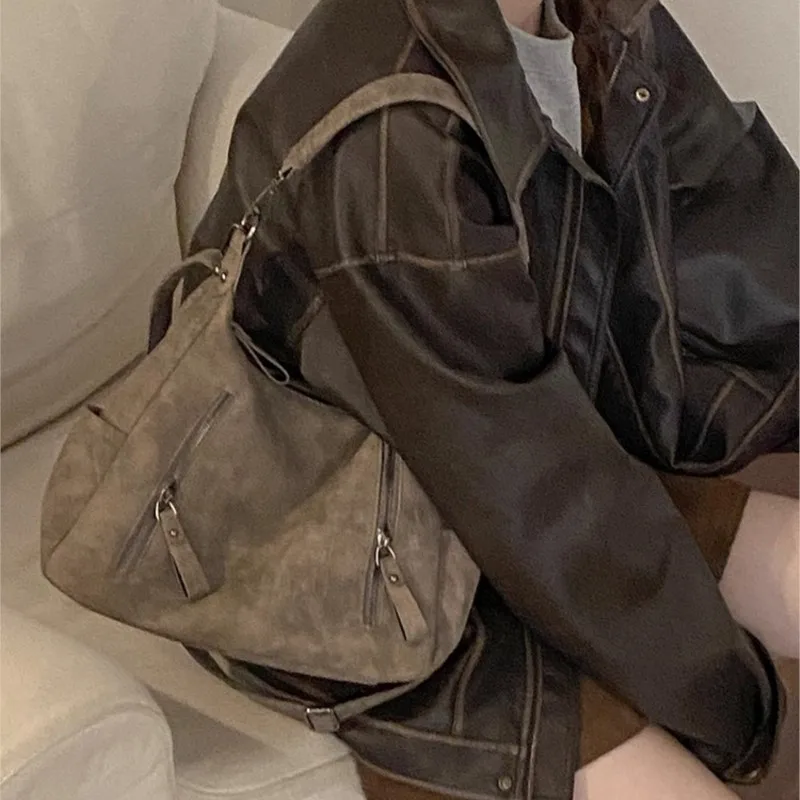 

Retro Solid Color Zipper Tote Bag Women Leather Large Capacity Shoulder Bag Ladies Daily Versatile Commute Crossbody Bags 2025