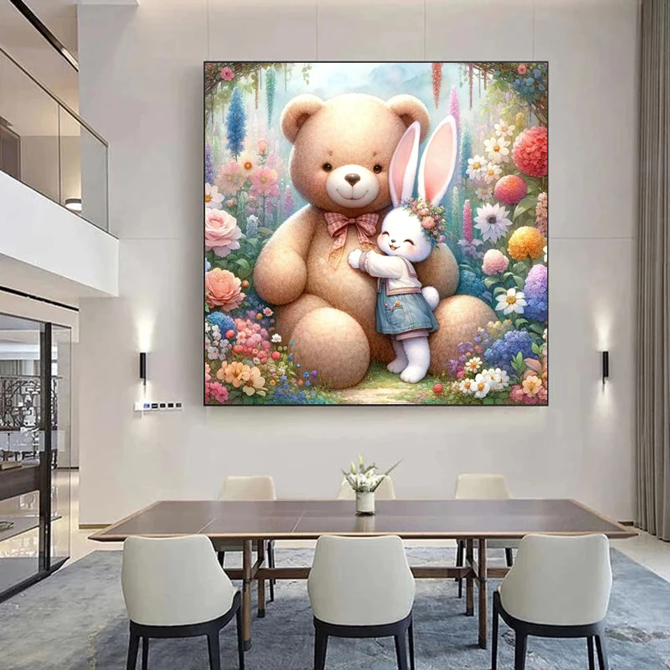 DIY Diamond Painting New 2024 Cute rabbits and bears Full Diamond Mosaic Rhinestone Cartoon Cross Stitch Embroidery Home Decor